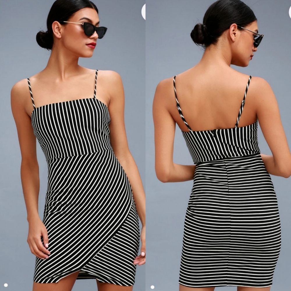 Lulu's black white striped bodycon dress XS